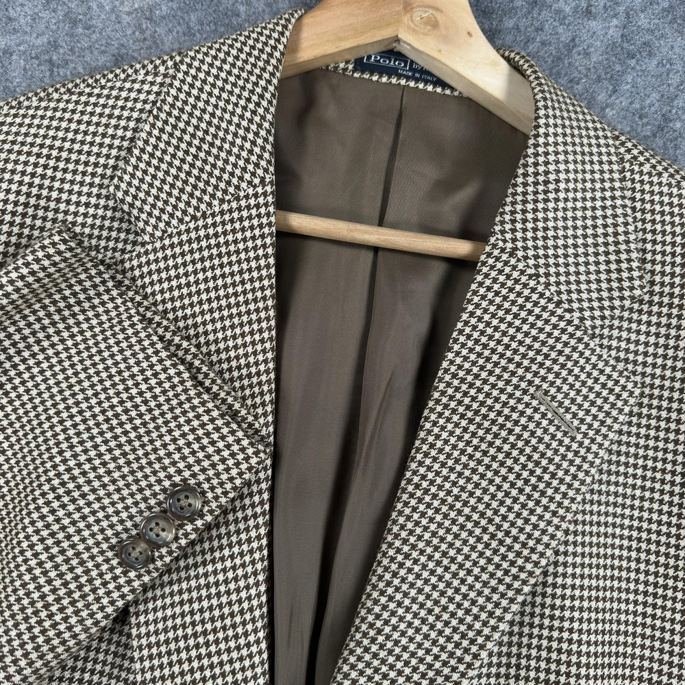 Polo Ralph Lauren Blazer Mens 44 Brown Houndstooth Silk Wool Made Italy
